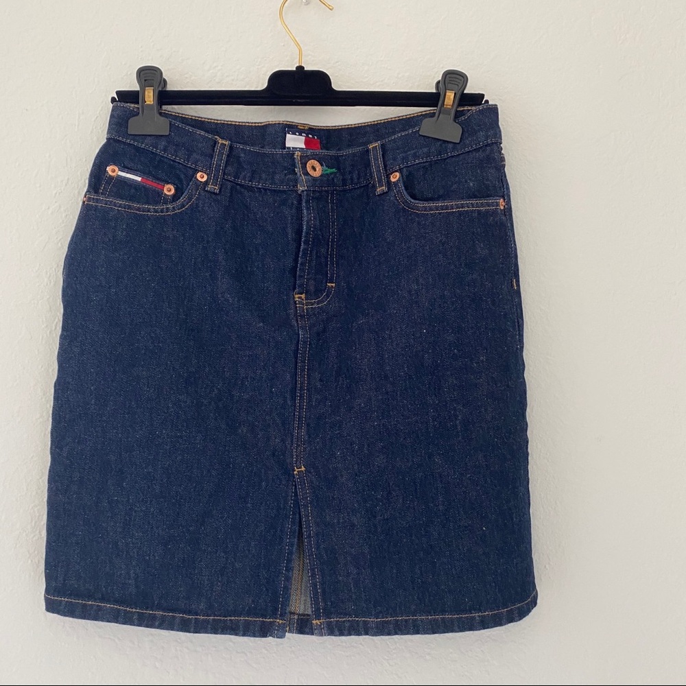 Y2K Tommy Hilfiger Denim mini skirt dark wash blue jean